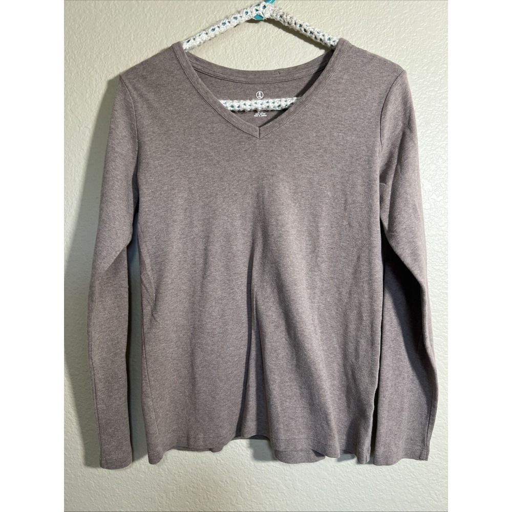 Lands End 100% Cotton Solid Tan Shaped Fit Long Sleeve V-Neck T-Shirt Sz M 10-12